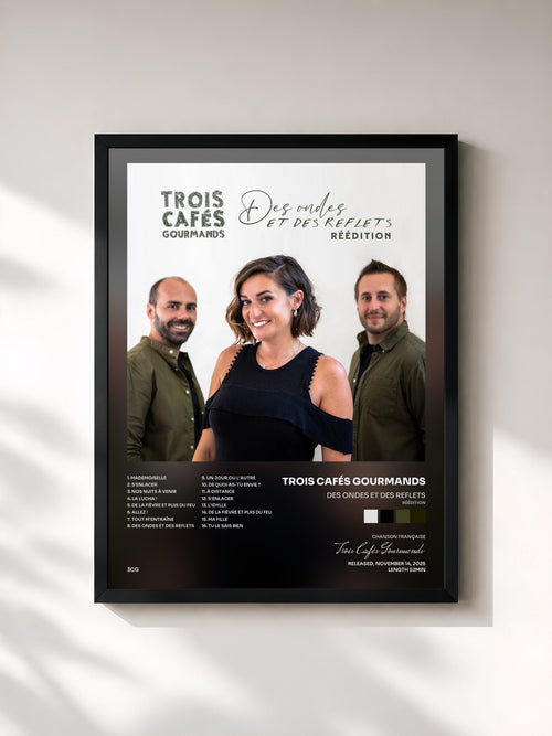 Trois Cafés Gourmands · Des ondes et des reflets (Réédition) — Affiche encadrée