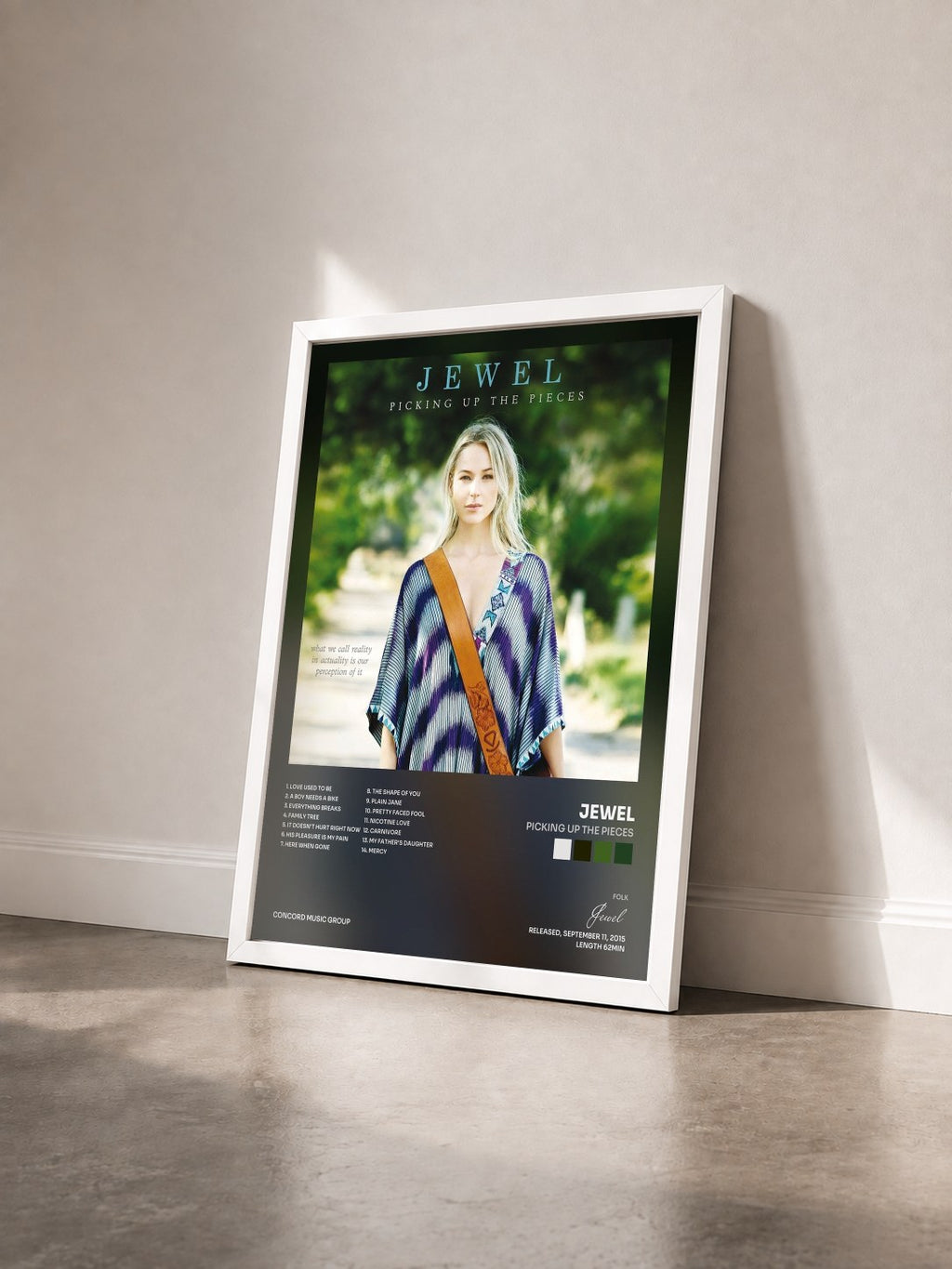 #blanc Tableau de l'album Picking Up The Pieces de Jewel vu de trois quarts, cadre blanc