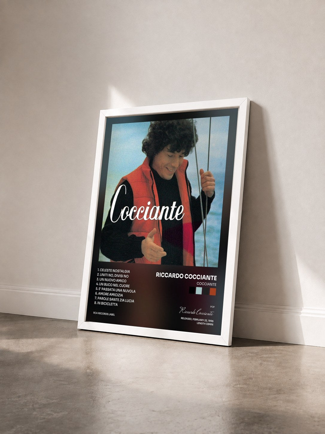 #blanc Tableau de l'album Cocciante de Riccardo Cocciante vu de trois quarts, cadre blanc