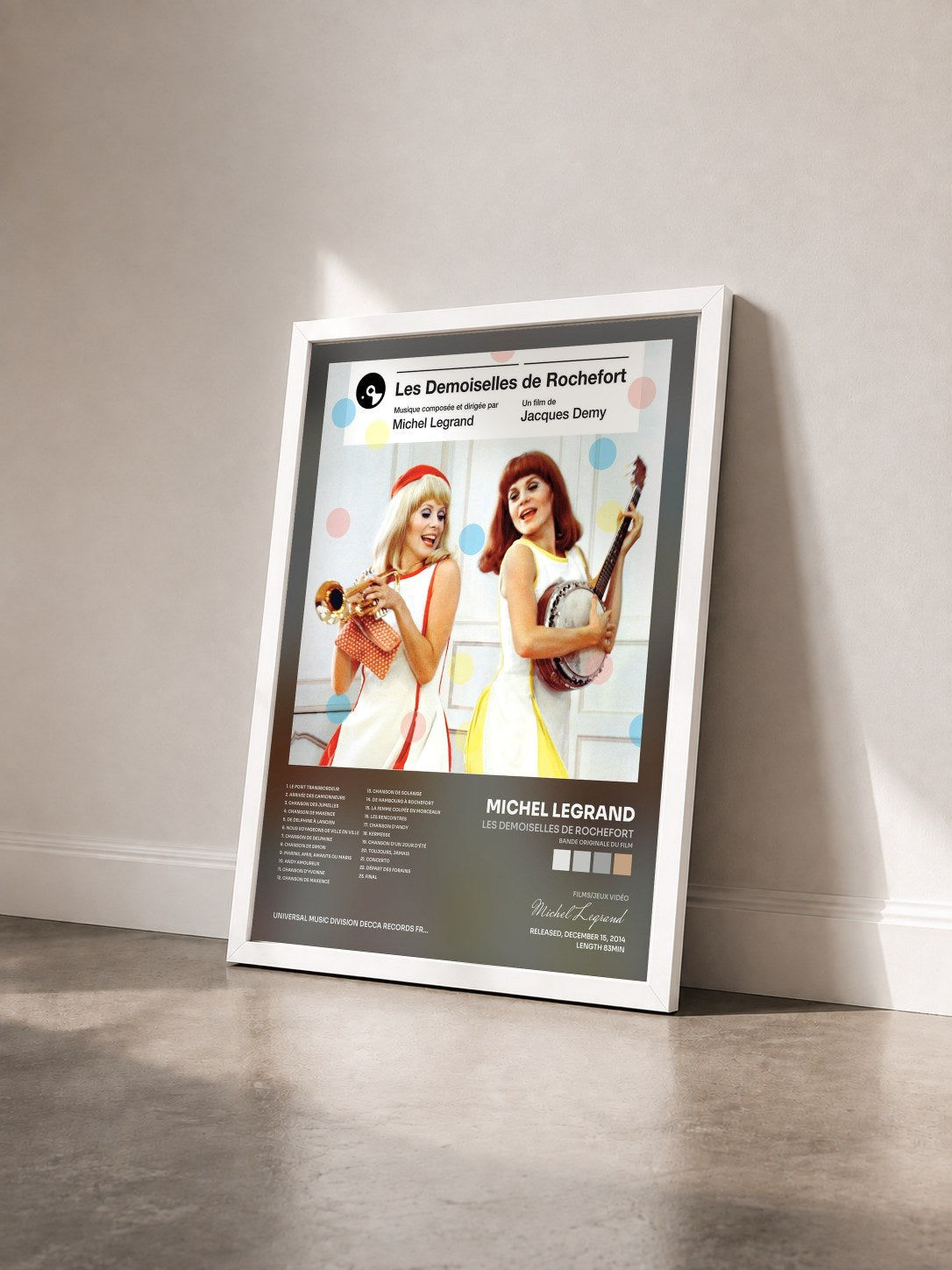 #blanc Tableau de l'album Les demoiselles de Rochefort (Bande originale du film) de Michel Legrand vu de trois quarts, cadre blanc
