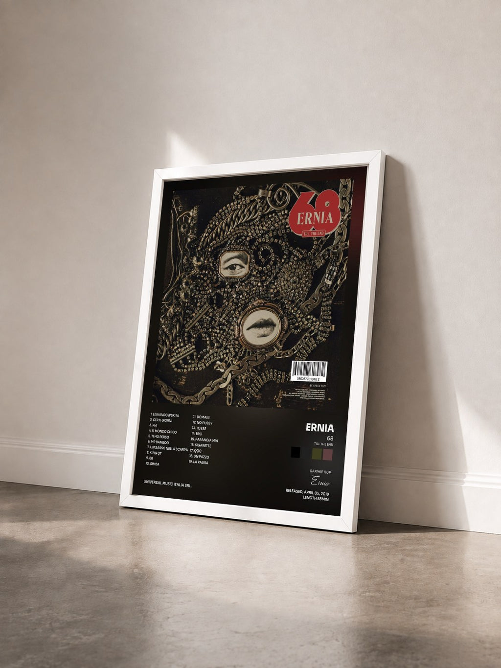 #blanc Tableau de l'album 68 (Till The End) de Ernia vu de trois quarts, cadre blanc