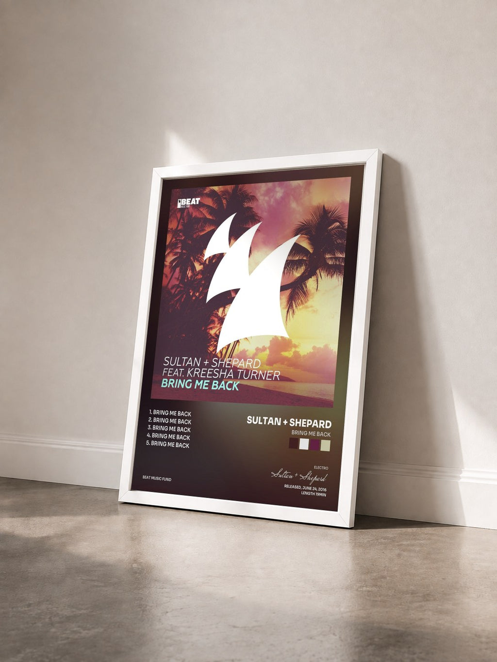 #blanc Tableau de l'album Bring Me Back de Sultan + Shepard vu de trois quarts, cadre blanc