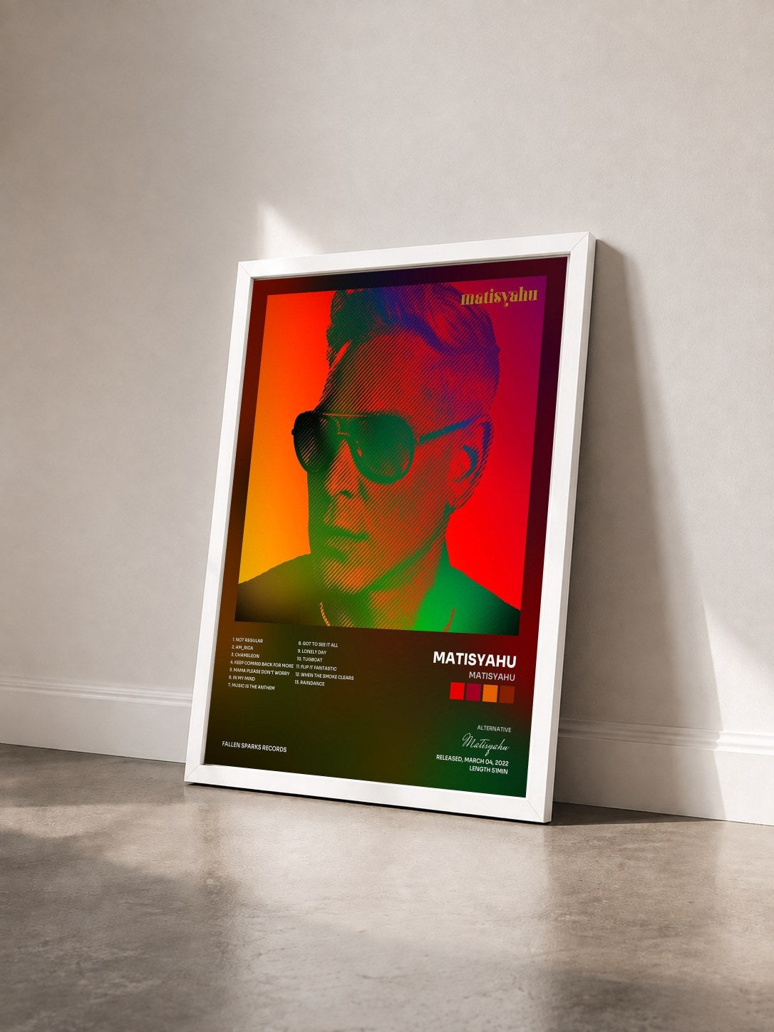 #blanc Tableau de l'album Matisyahu de Matisyahu vu de trois quarts, cadre blanc