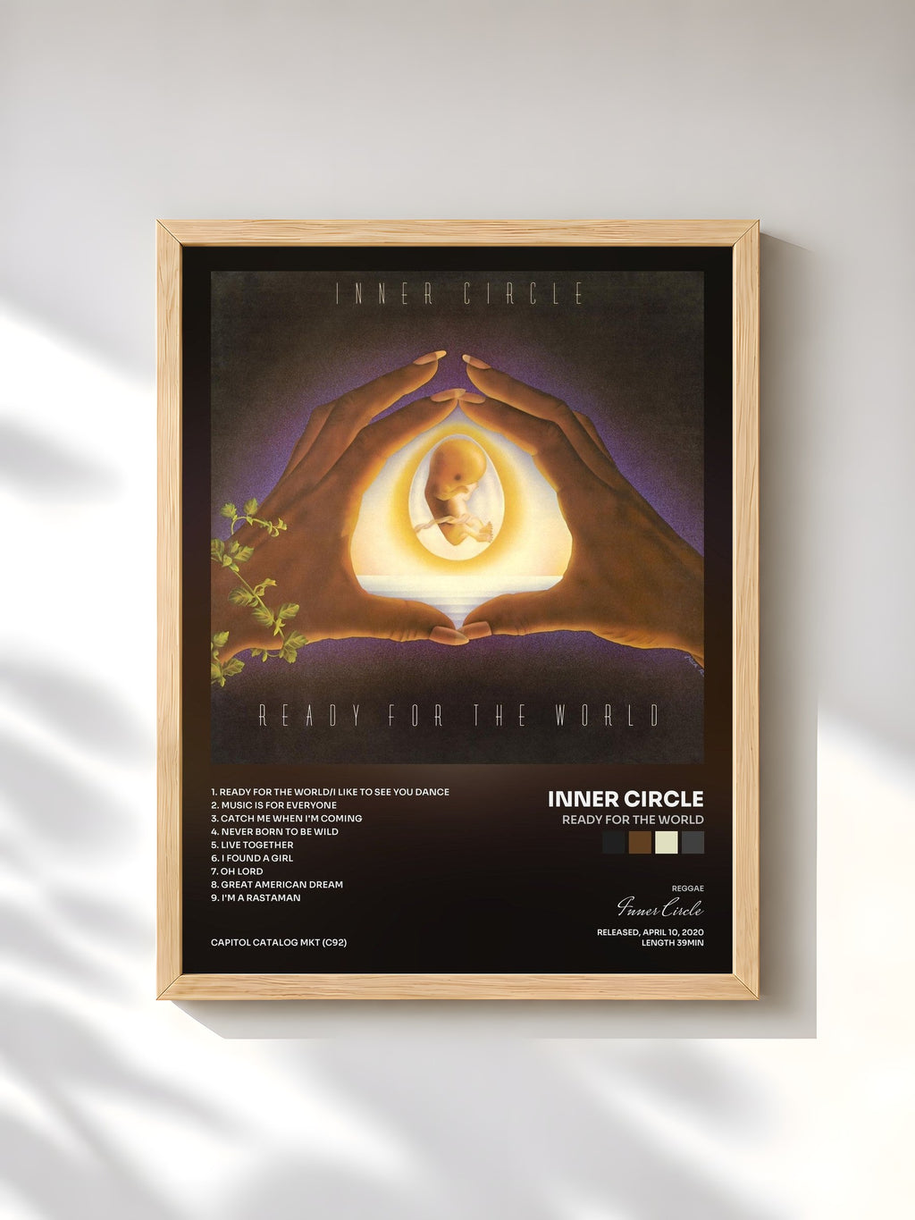 #bois Tableau de l'album Ready For The World de Inner Circle, cadre en bois brut, imprimé et encadré en France