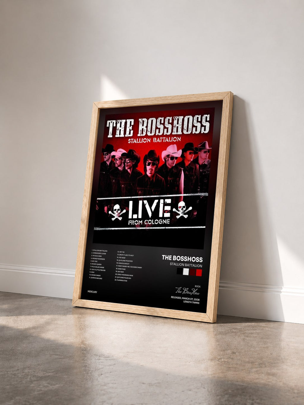 #bois Tableau de l'album Stallion Battalion de The BossHoss vu de trois quarts, cadre en bois brut