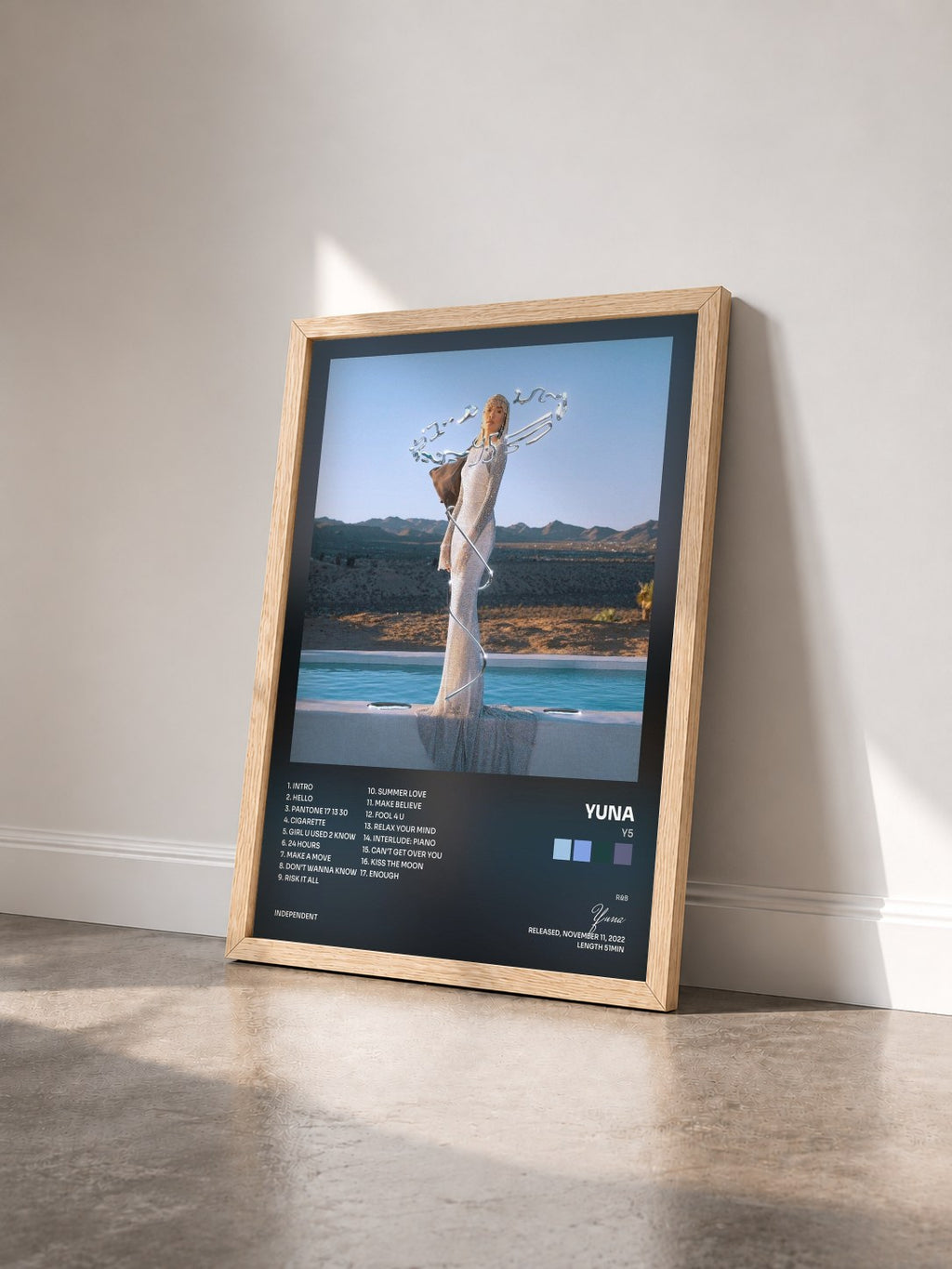 #bois Tableau de l'album Y5 de Yuna vu de trois quarts, cadre en bois brut