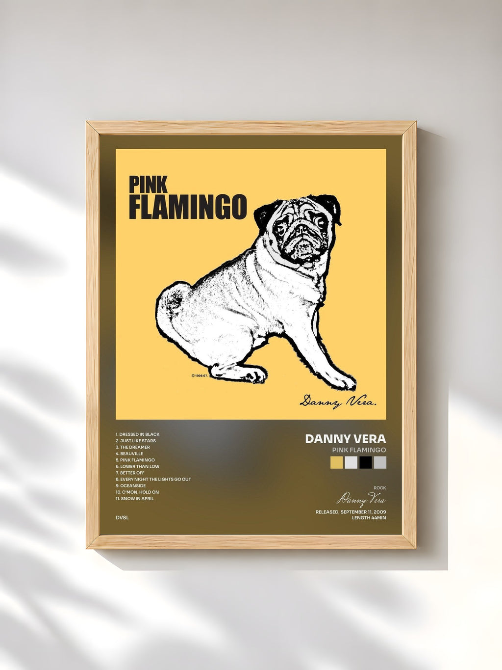 #bois Tableau de l'album Pink Flamingo de Danny Vera, cadre en bois brut, imprimé et encadré en France