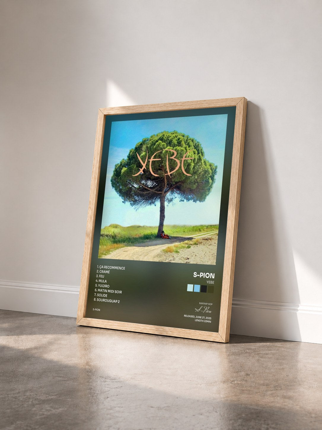 #bois Tableau de l'album Yebe de S-Pion vu de trois quarts, cadre en bois brut