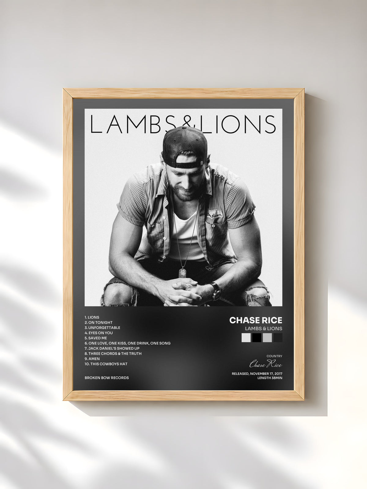 #bois Tableau de l'album Lambs & Lions de Chase Rice, cadre en bois brut, imprimé et encadré en France