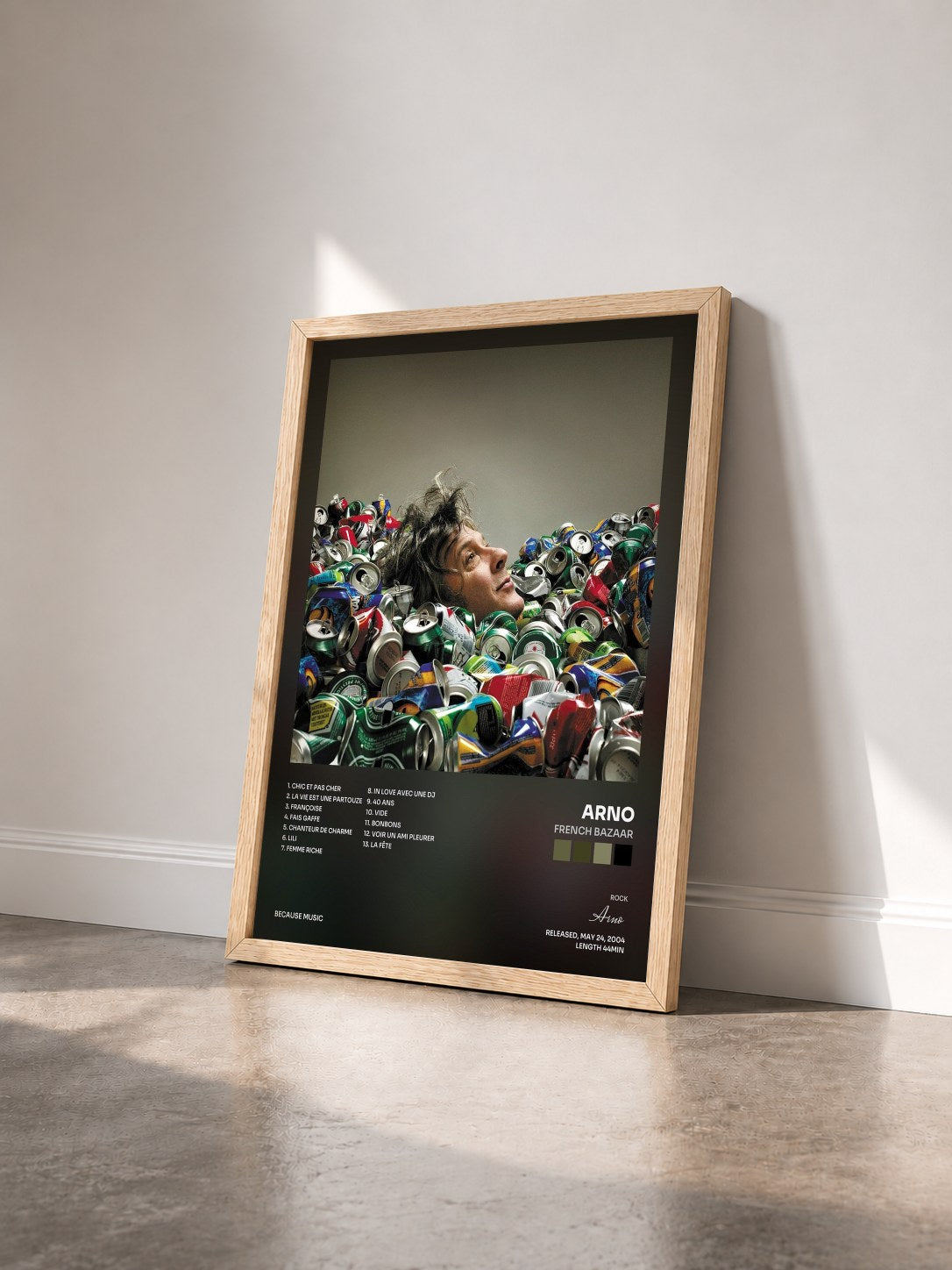 #bois Tableau de l'album French Bazaar de Arno vu de trois quarts, cadre en bois brut