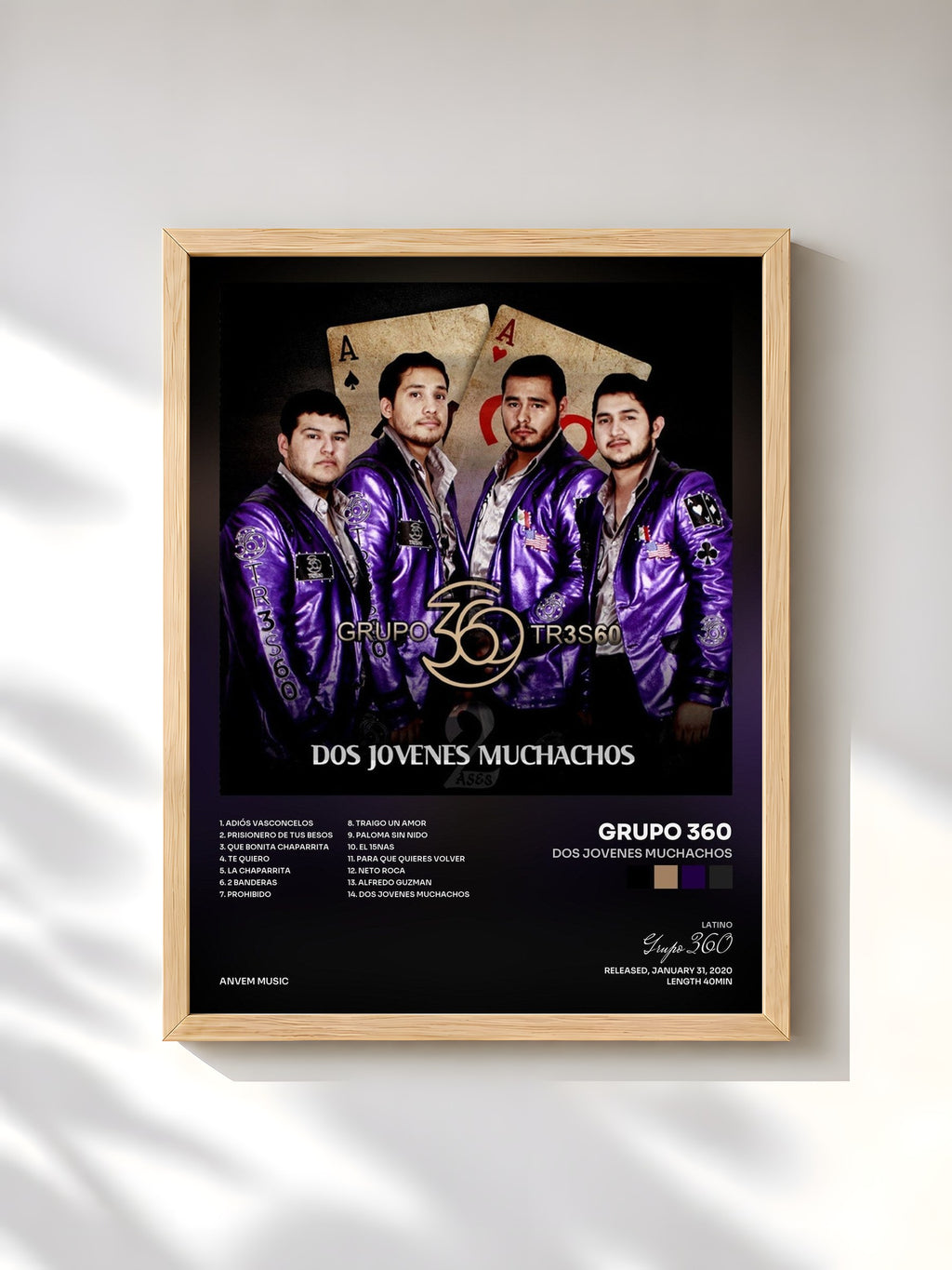 #bois Tableau de l'album Dos Jovenes Muchachos de Grupo 360, cadre en bois brut, imprimé et encadré en France
