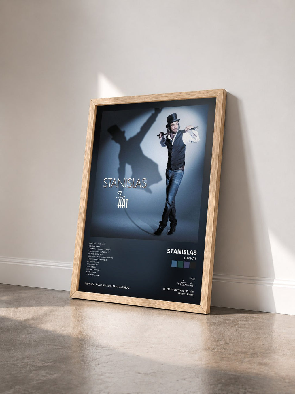 #bois Tableau de l'album Top Hat de Stanislas vu de trois quarts, cadre en bois brut