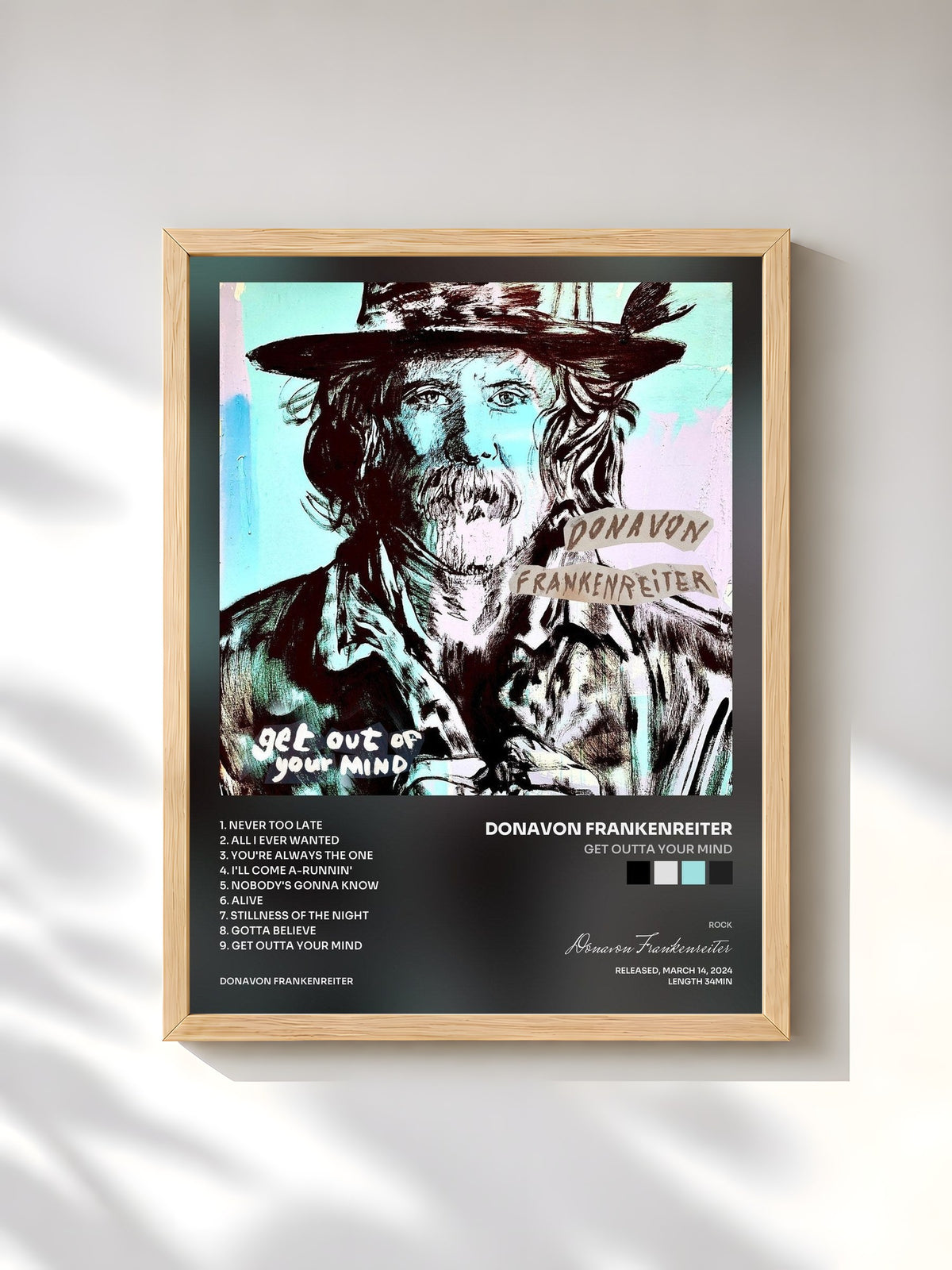 #bois Tableau de l'album Get Outta Your Mind de Donavon Frankenreiter, cadre en bois brut, imprimé et encadré en France