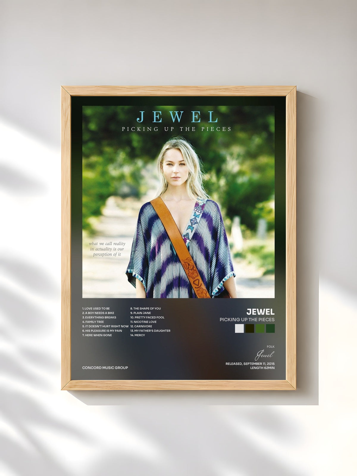 #bois Tableau de l'album Picking Up The Pieces de Jewel, cadre en bois brut, imprimé et encadré en France