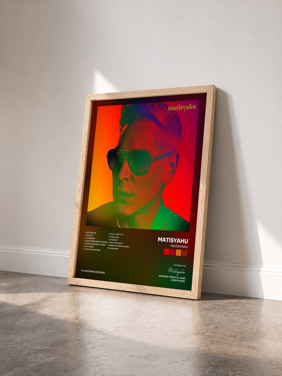 #bois Tableau de l'album Matisyahu de Matisyahu vu de trois quarts, cadre en bois brut