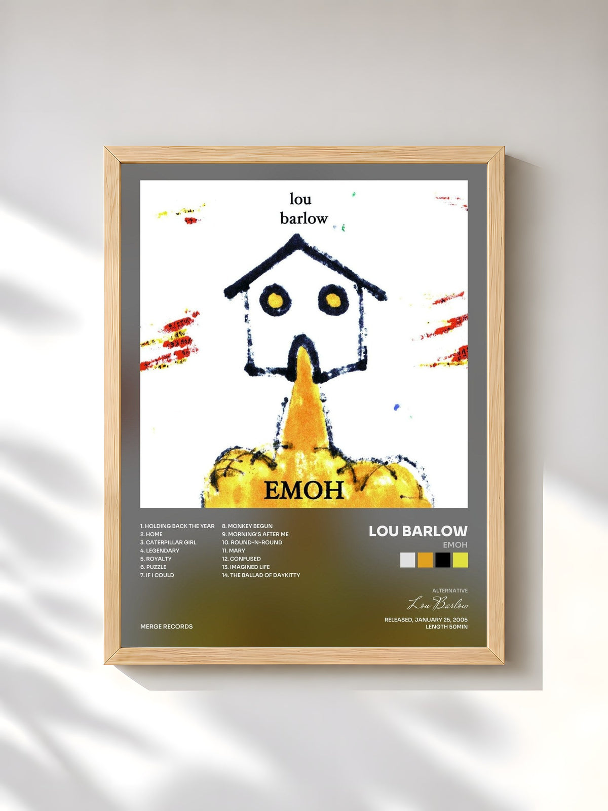#bois Tableau de l'album Emoh de Lou Barlow, cadre en bois brut, imprimé et encadré en France