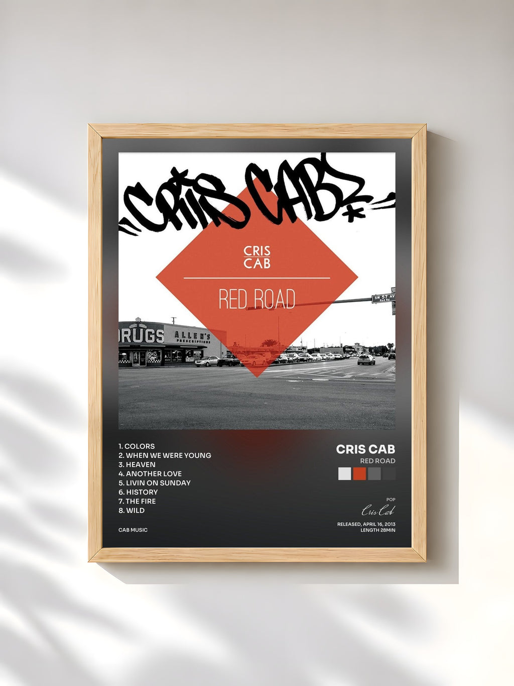 #bois Tableau de l'album Red Road de Cris Cab, cadre en bois brut, imprimé et encadré en France