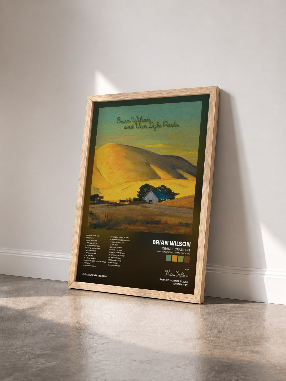 #bois Tableau de l'album Orange Crate Art (25th Anniversary Expanded Edition) de Brian Wilson vu de trois quarts, cadre en bois brut