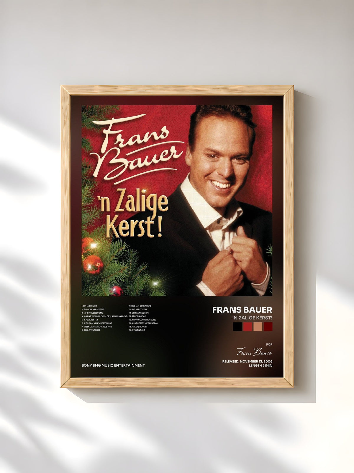 #bois Tableau de l'album 'n Zalige Kerst! de Frans Bauer, cadre en bois brut, imprimé et encadré en France