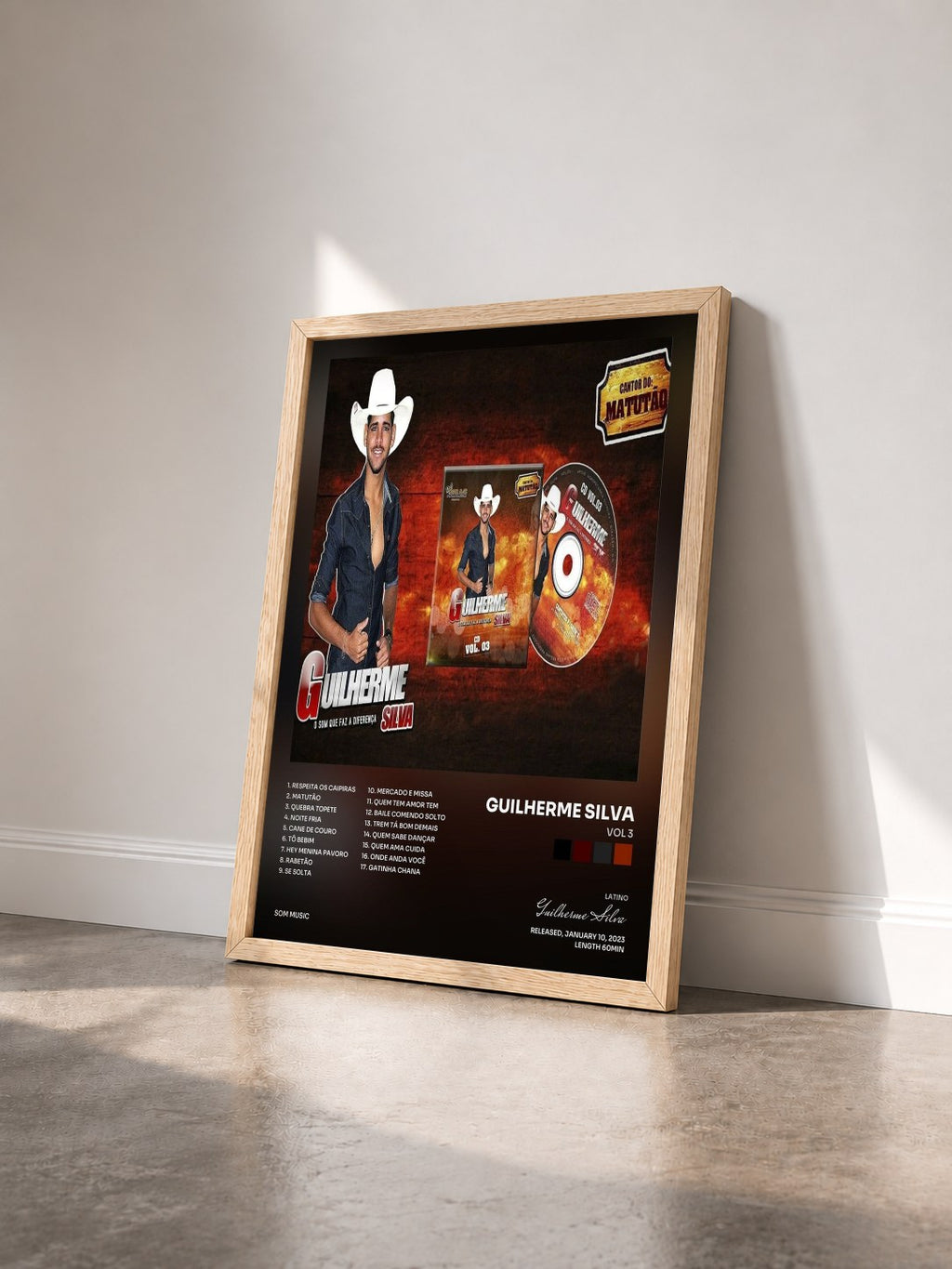 #bois Tableau de l'album Vol 3 de Guilherme Silva vu de trois quarts, cadre en bois brut