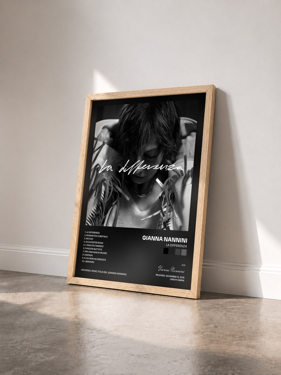 #bois Tableau de l'album La differenza de Gianna Nannini vu de trois quarts, cadre en bois brut