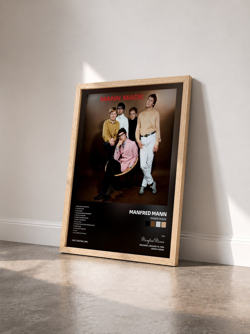 #bois Tableau de l'album Mann Made de Manfred Mann vu de trois quarts, cadre en bois brut