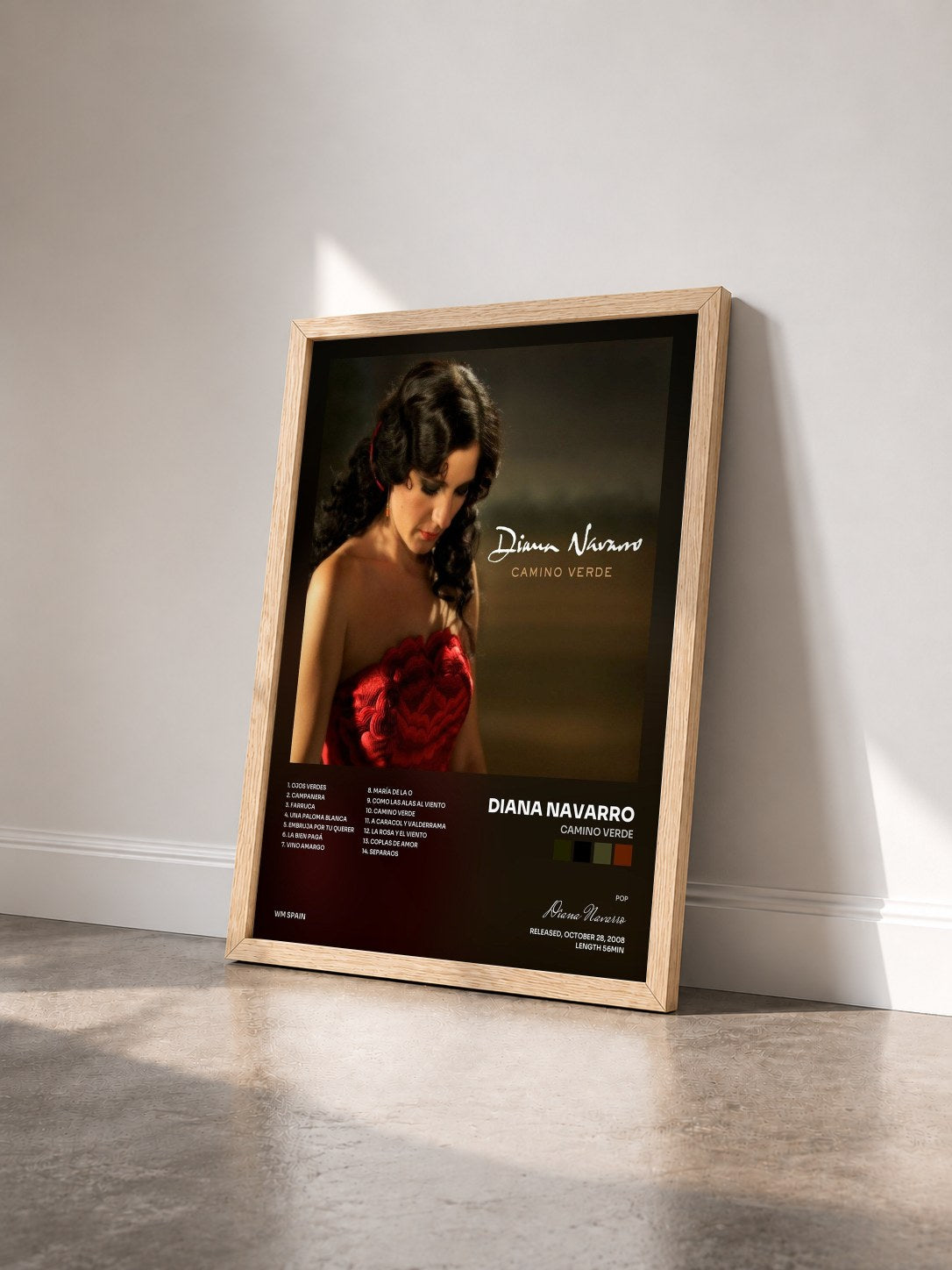 #bois Tableau de l'album Camino verde de Diana Navarro vu de trois quarts, cadre en bois brut