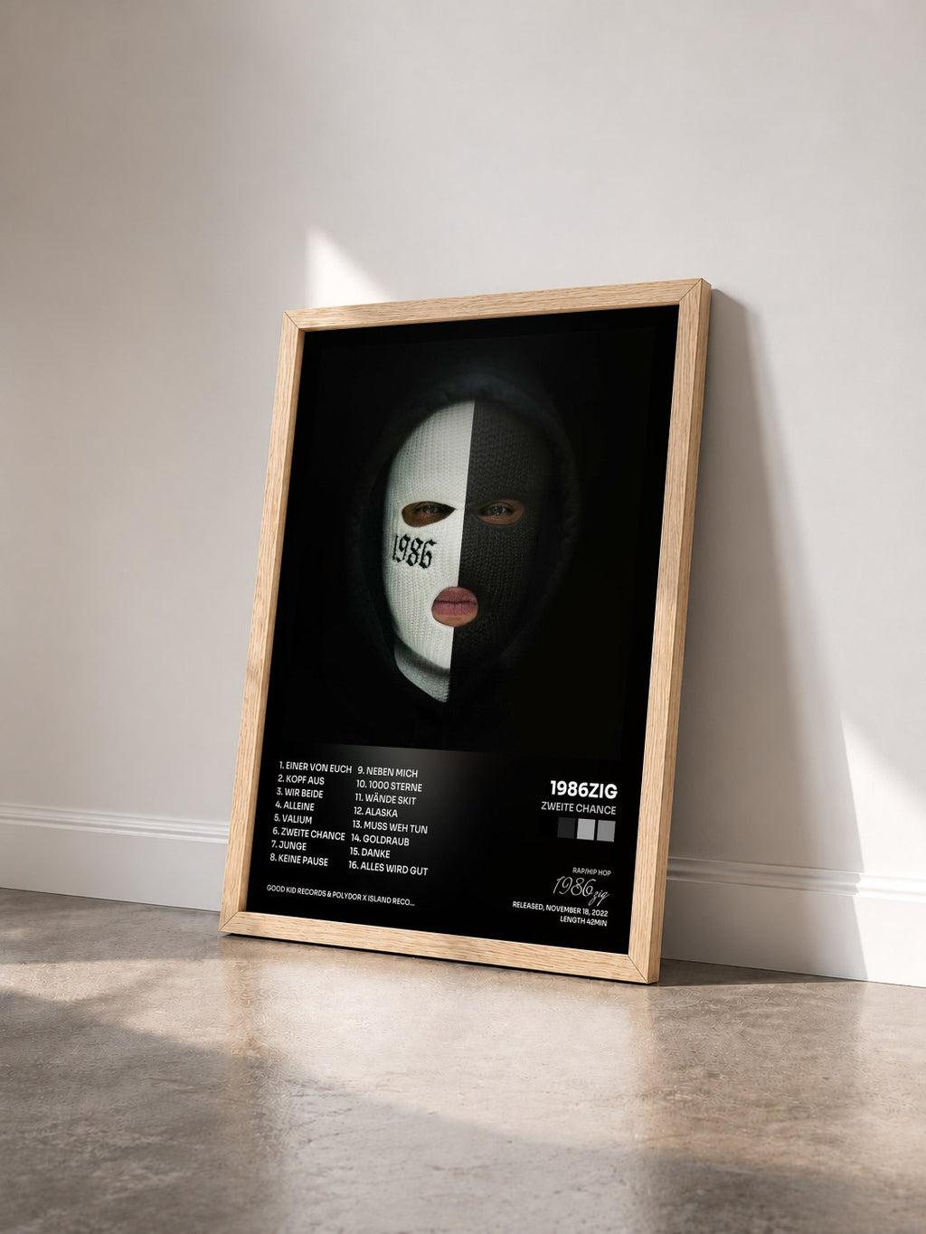 #bois Tableau de l'album Zweite Chance de 1986zig vu de trois quarts, cadre en bois brut