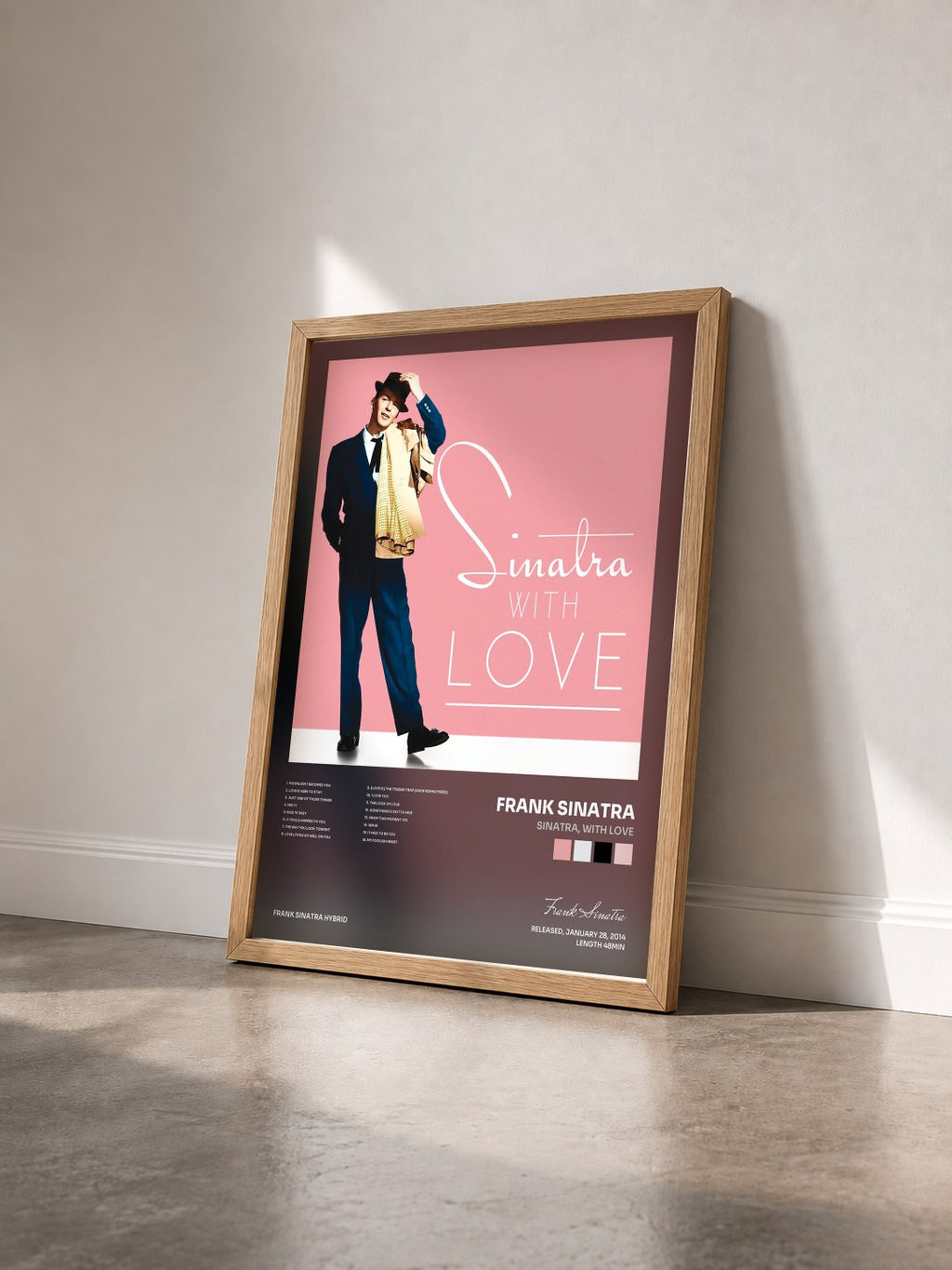 #bois Tableau de l'album Sinatra, With Love de Frank Sinatra vu de trois quarts, cadre en bois brut