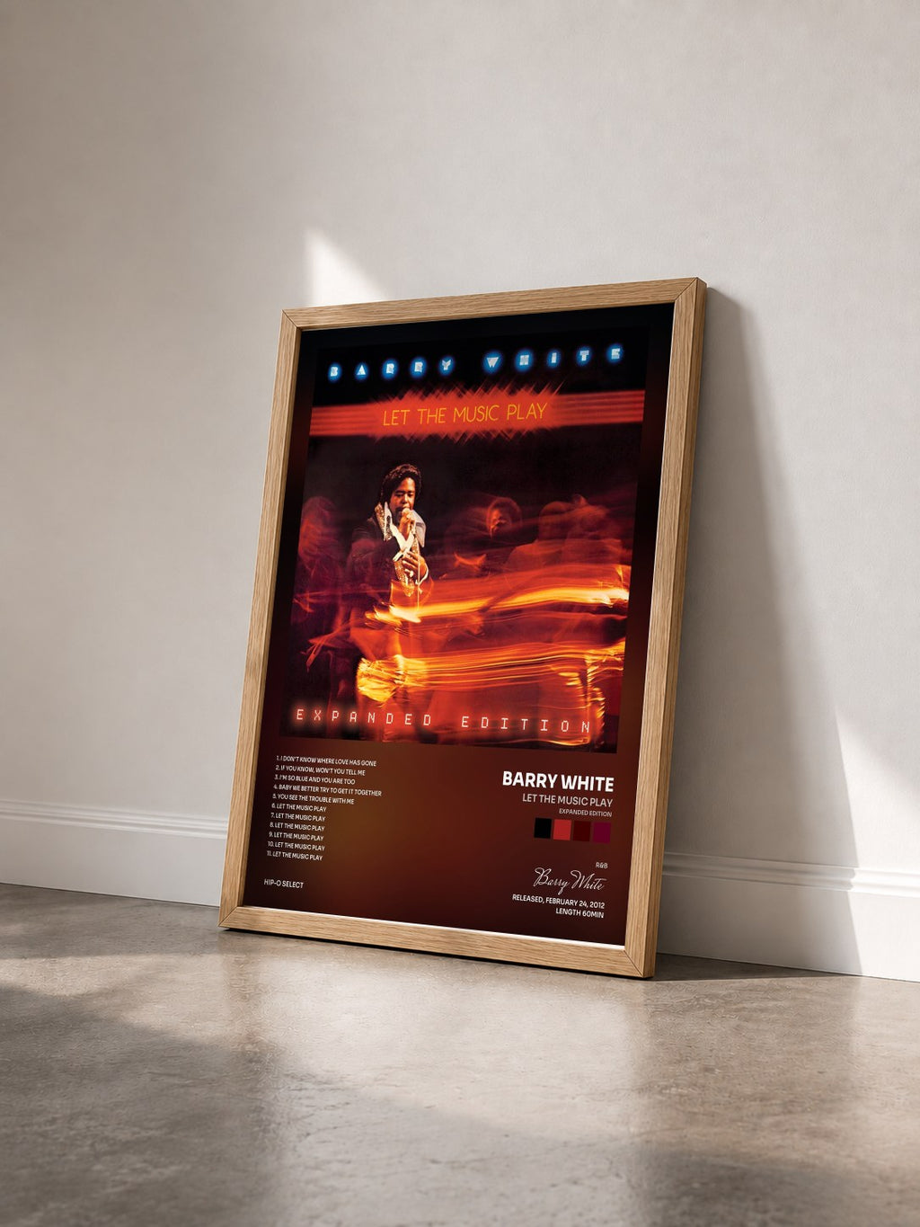 #bois Tableau de l'album Let The Music Play (Expanded Edition) de Barry White vu de trois quarts, cadre en bois brut