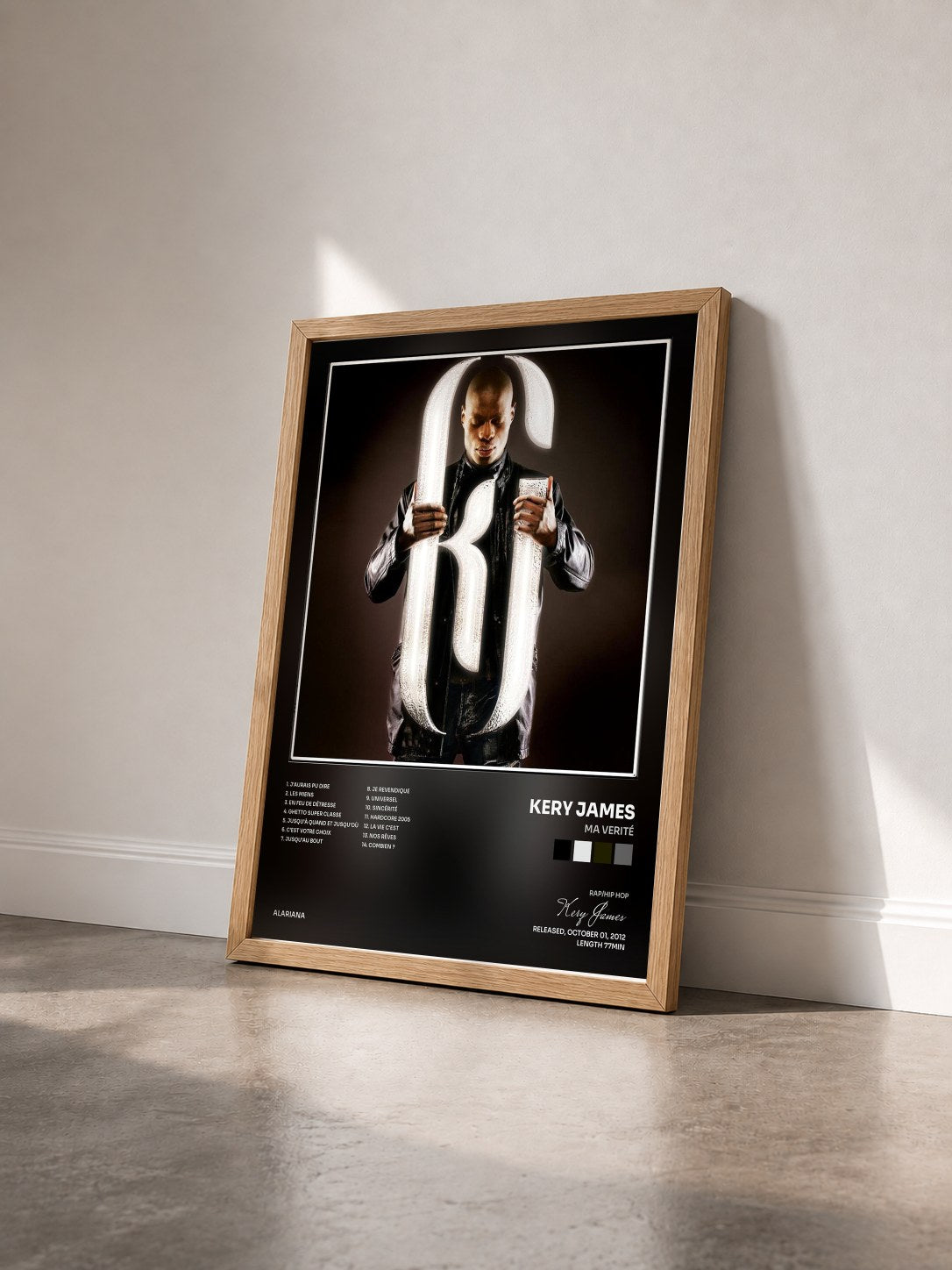 #bois Tableau de l'album Ma verité de Kery James vu de trois quarts, cadre en bois brut