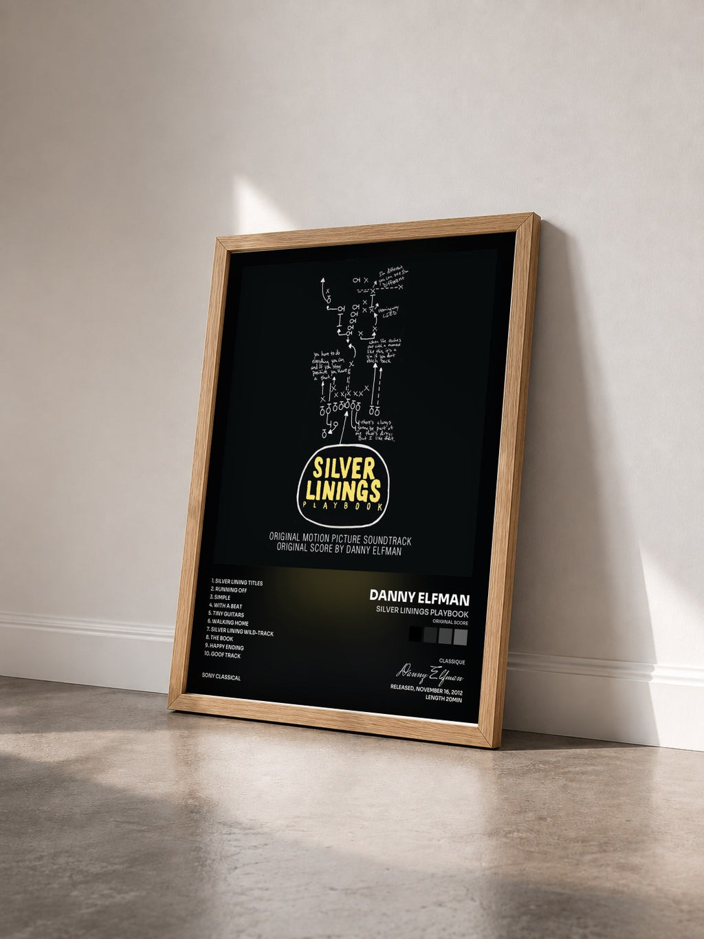 #bois Tableau de l'album Silver Linings Playbook (Original Score) de Danny Elfman vu de trois quarts, cadre en bois brut