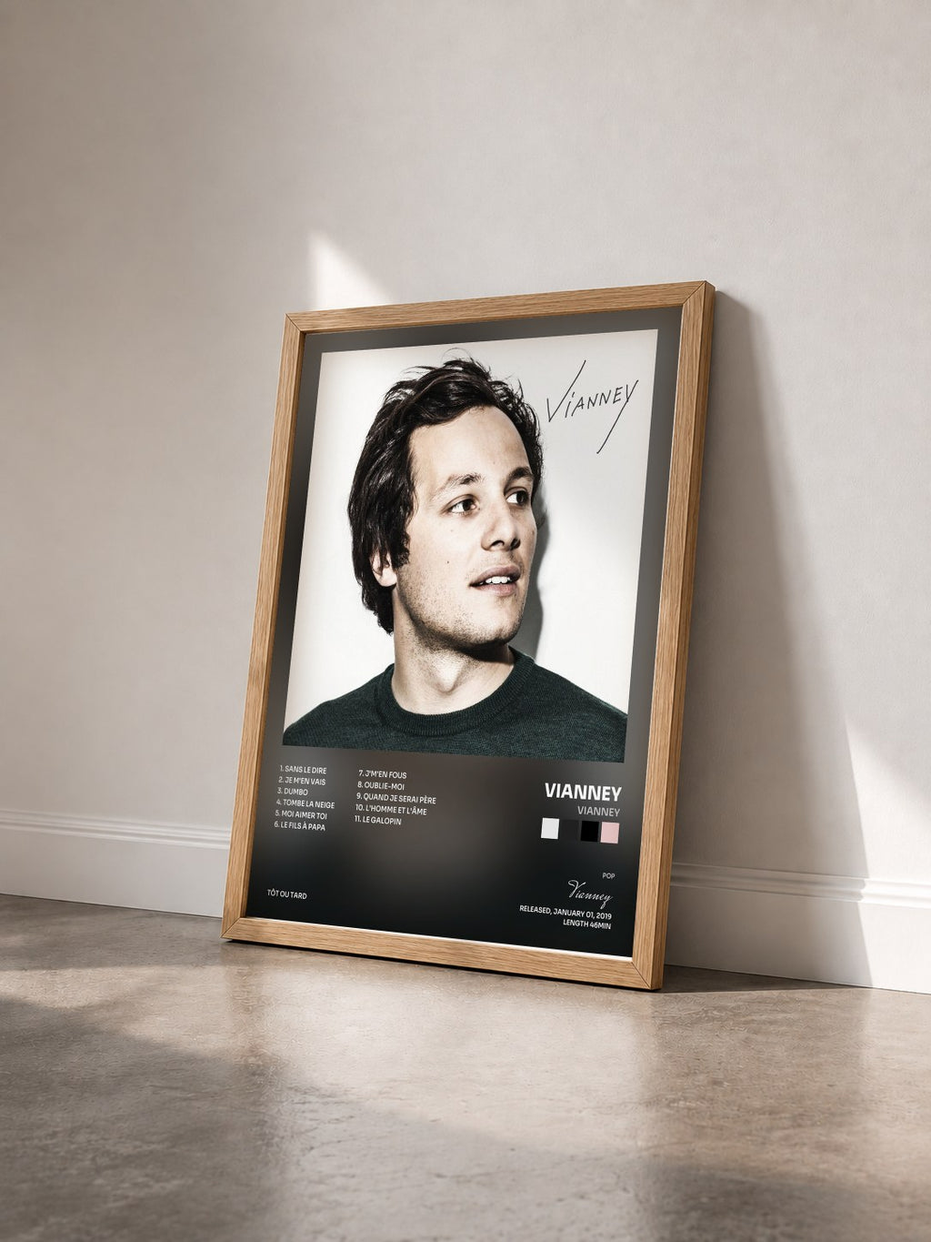 #bois Tableau de l'album Vianney de Vianney vu de trois quarts, cadre en bois brut
