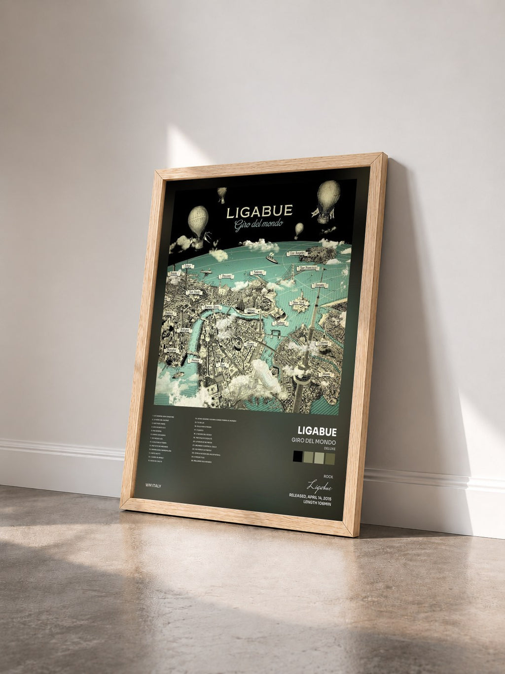 #bois Tableau de l'album Giro del mondo (Deluxe) de Ligabue vu de trois quarts, cadre en bois brut