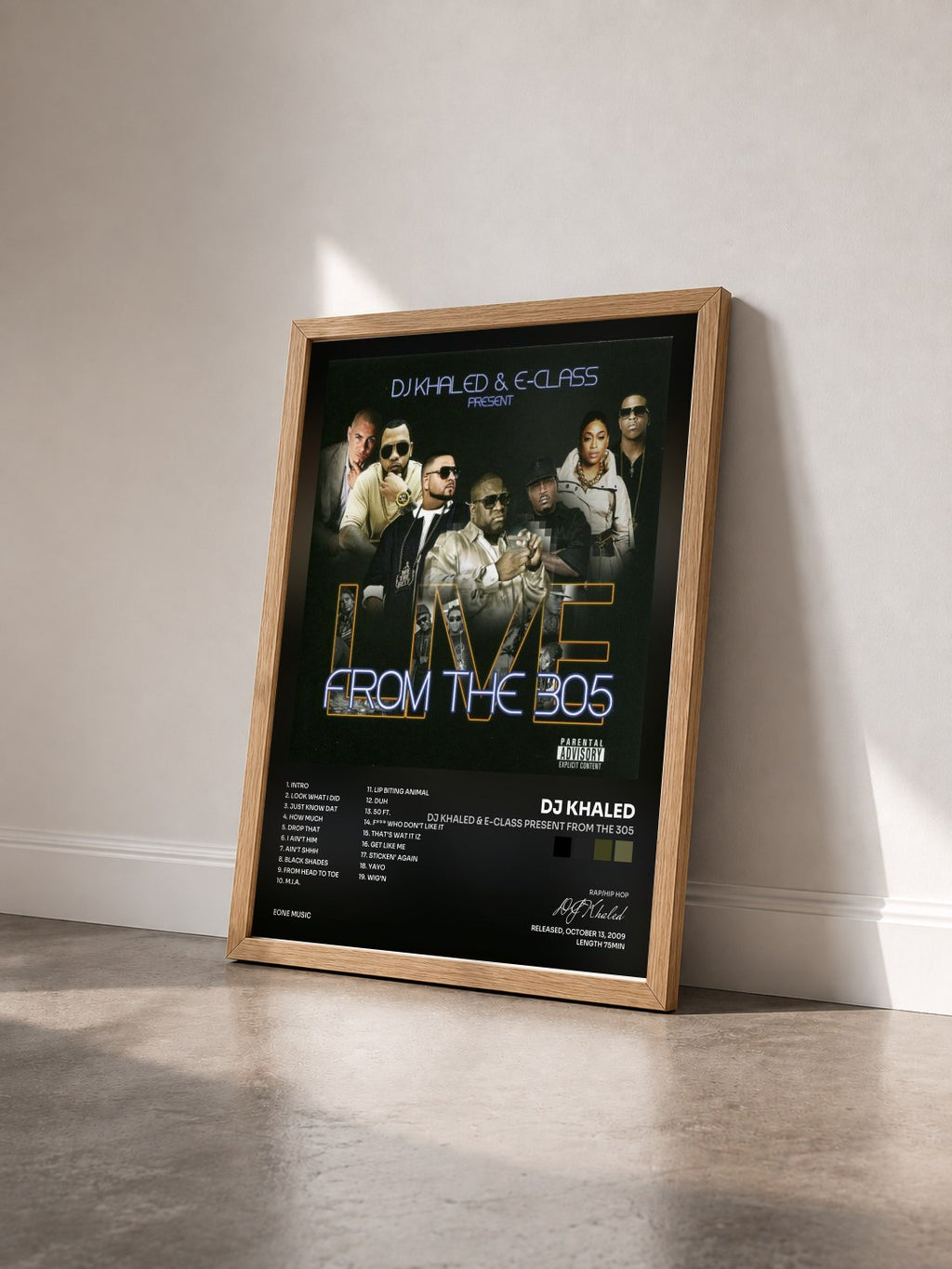 #bois Tableau de l'album DJ Khaled & E-class Present From The 305 de DJ Khaled vu de trois quarts, cadre en bois brut
