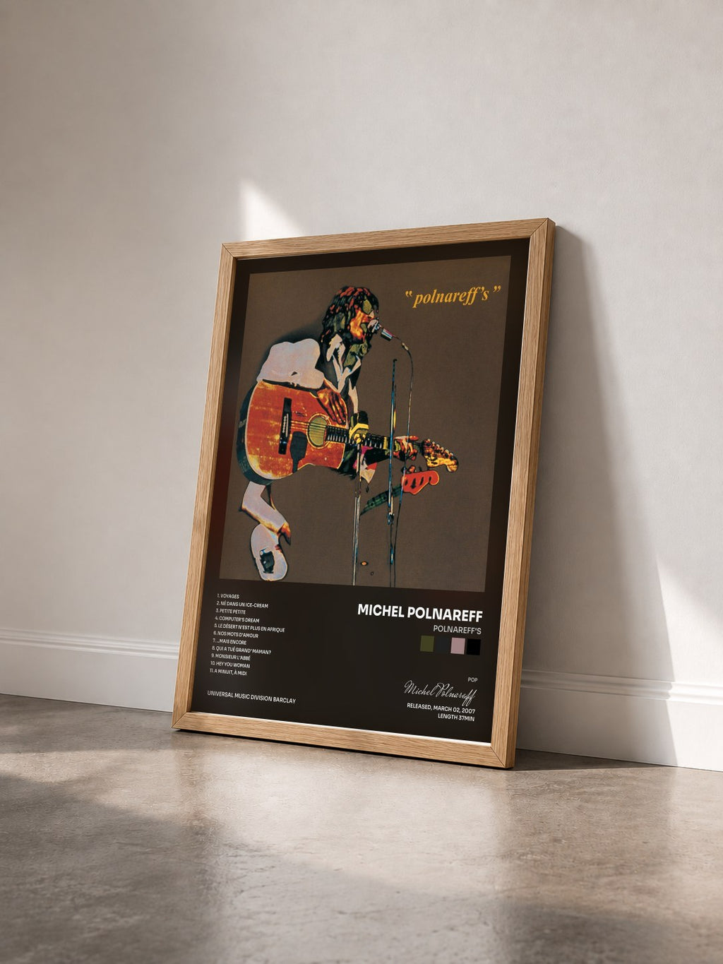 #bois Tableau de l'album Polnareff's de Michel Polnareff vu de trois quarts, cadre en bois brut