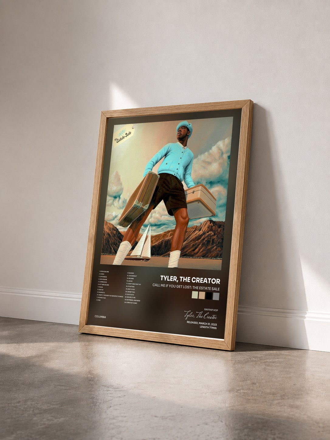 #bois Tableau de l'album CALL ME IF YOU GET LOST: The Estate Sale de Tyler, The Creator vu de trois quarts, cadre en bois brut