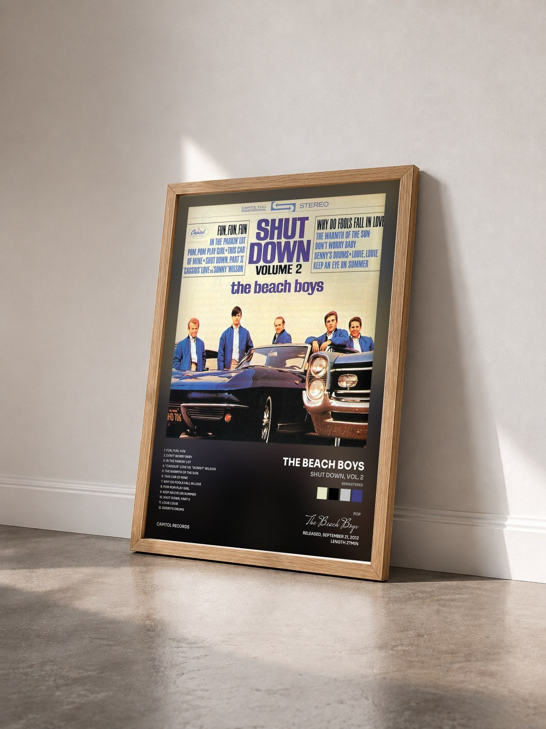 #bois Tableau de l'album Shut Down, Vol. 2 (Remastered) de The Beach Boys vu de trois quarts, cadre en bois brut