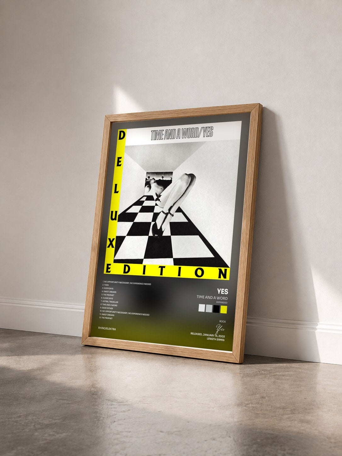 #bois Tableau de l'album Time and a Word (Expanded) de Yes vu de trois quarts, cadre en bois brut