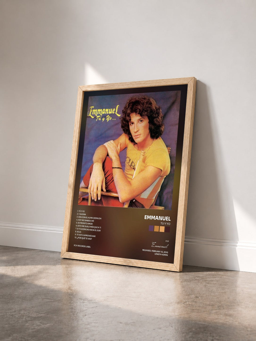 #bois Tableau de l'album Tu Y Yo de Emmanuel vu de trois quarts, cadre en bois brut