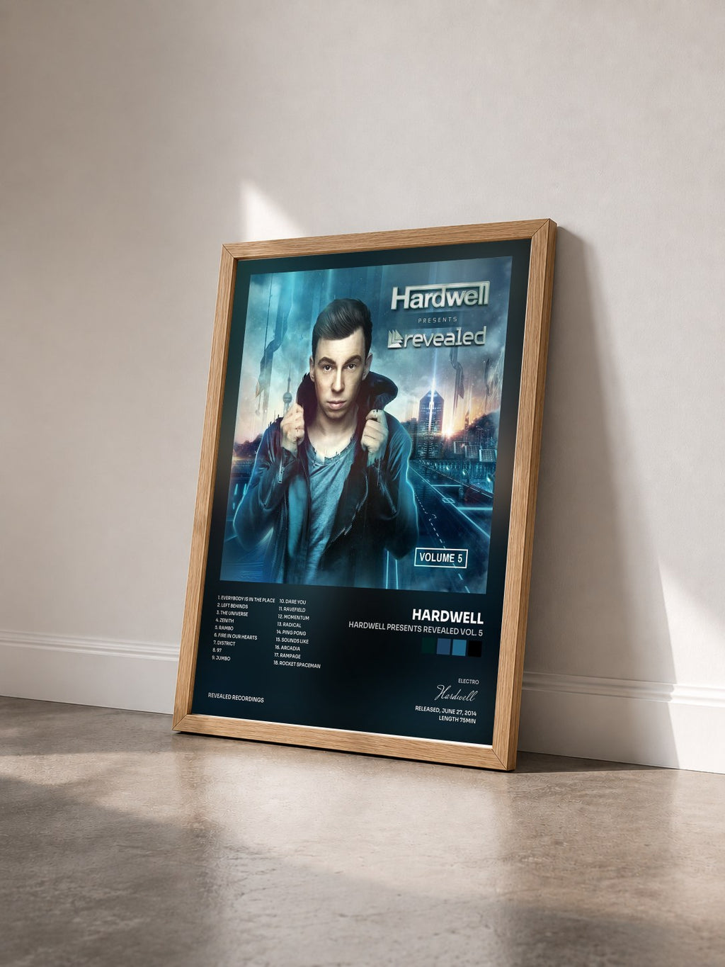 #bois Tableau de l'album Hardwell Presents Revealed Vol. 5 de Hardwell vu de trois quarts, cadre en bois brut