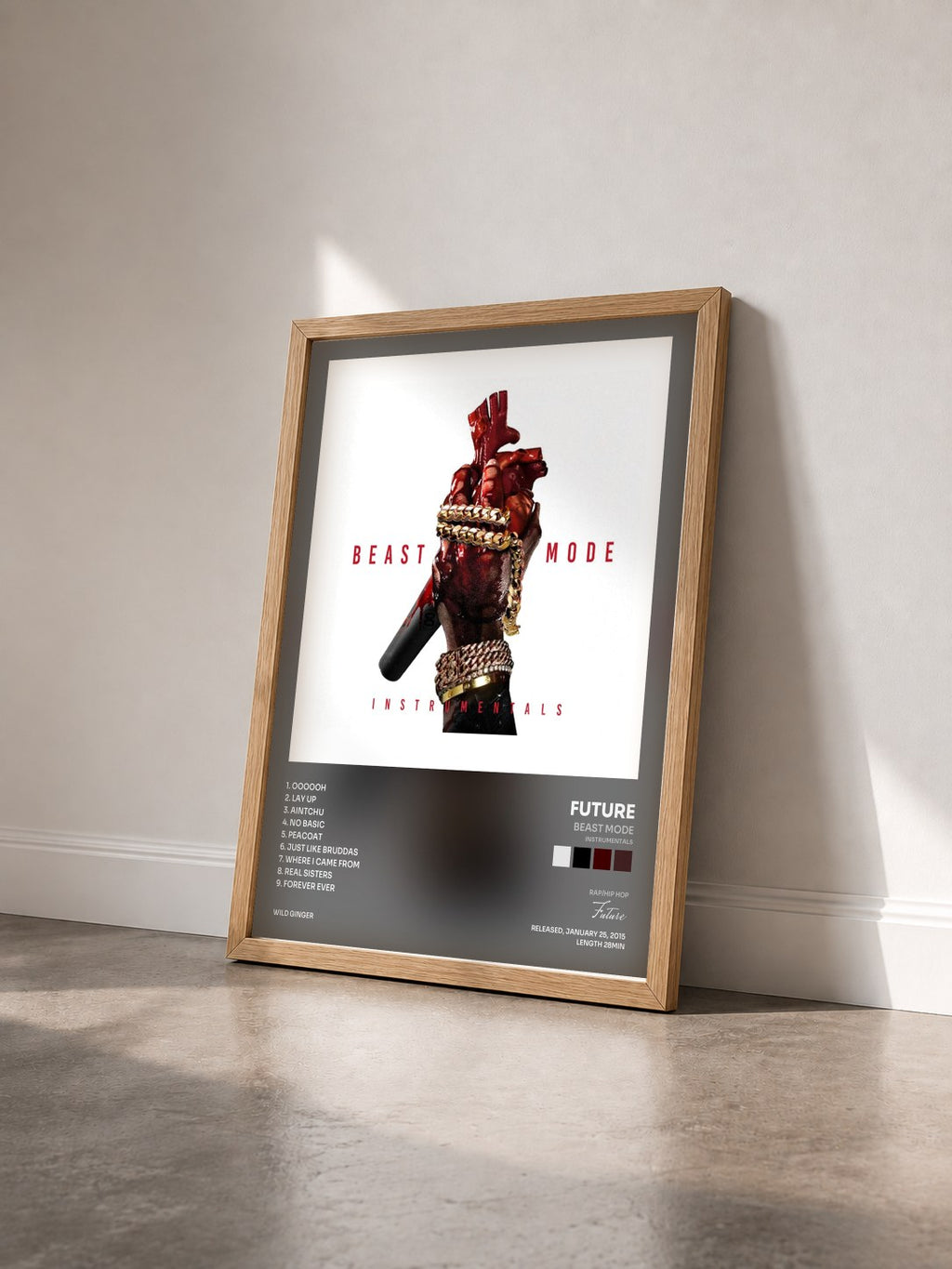 #bois Tableau de l'album Beast Mode (Instrumentals) de Future vu de trois quarts, cadre en bois brut