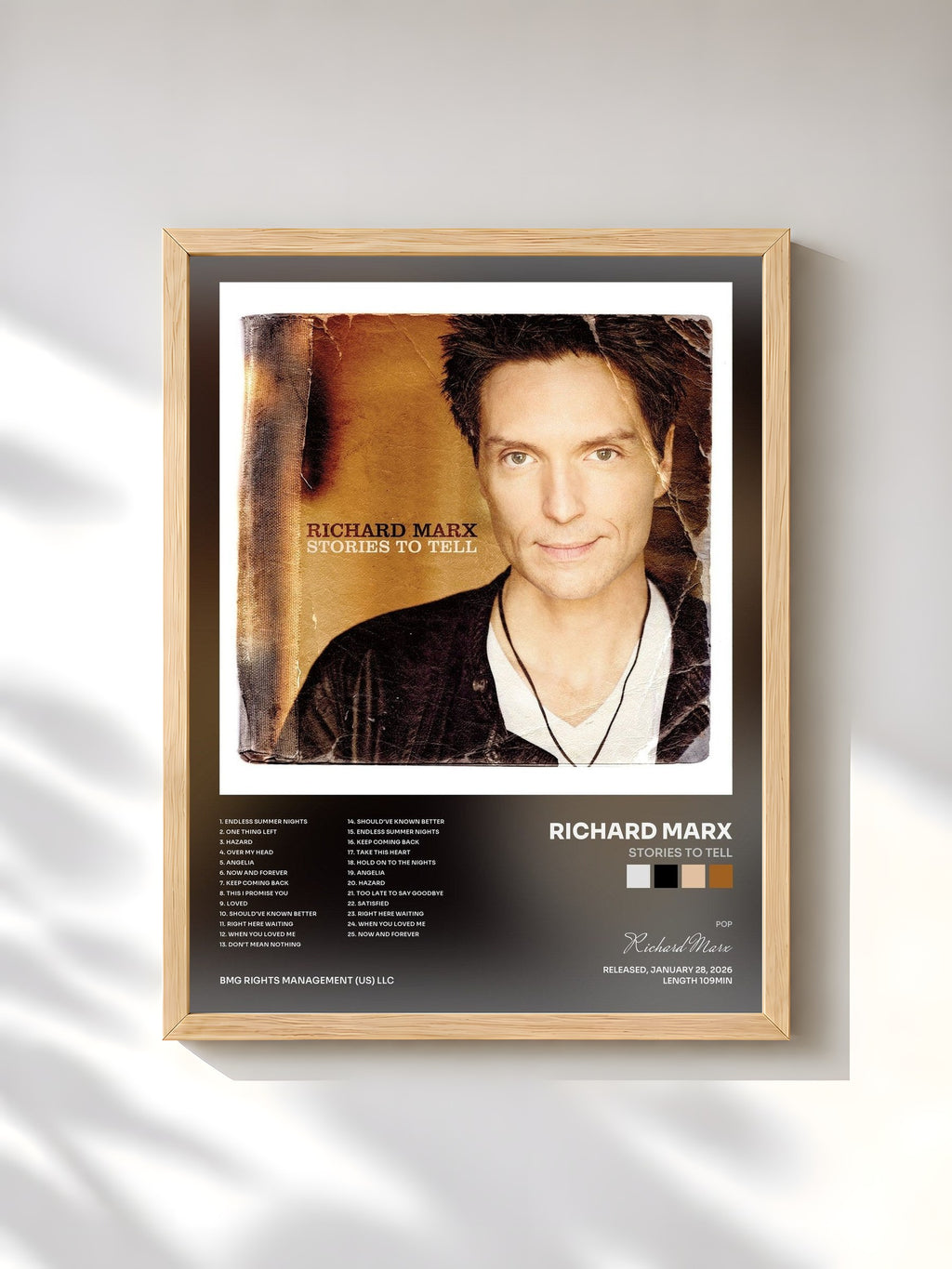#bois Tableau de l'album Stories To Tell de Richard Marx, cadre en bois brut, imprimé et encadré en France