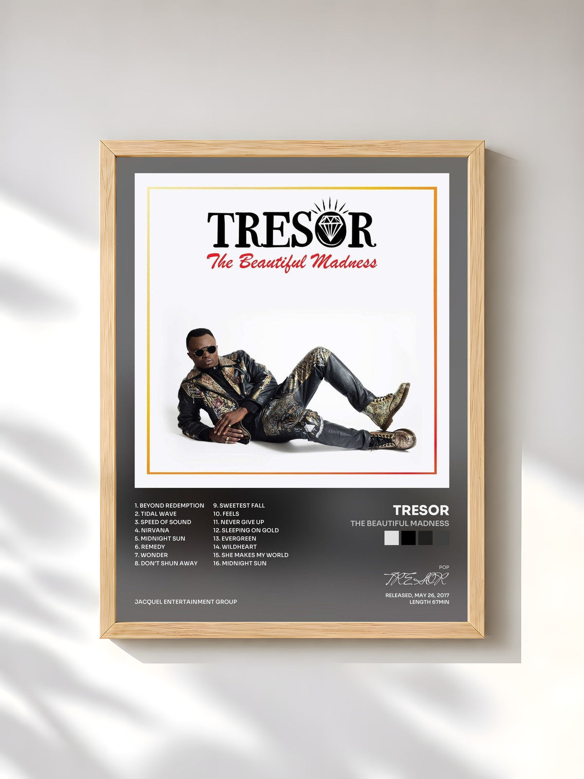#bois Tableau de l'album The Beautiful Madness de TRESOR, cadre en bois brut, imprimé et encadré en France