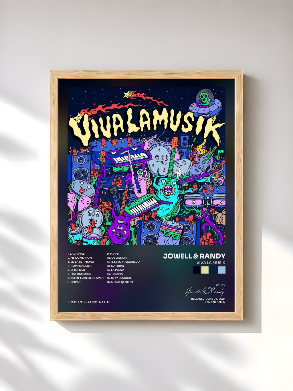 #bois Tableau de l'album Viva La Musik de Jowell & Randy, cadre en bois brut, imprimé et encadré en France