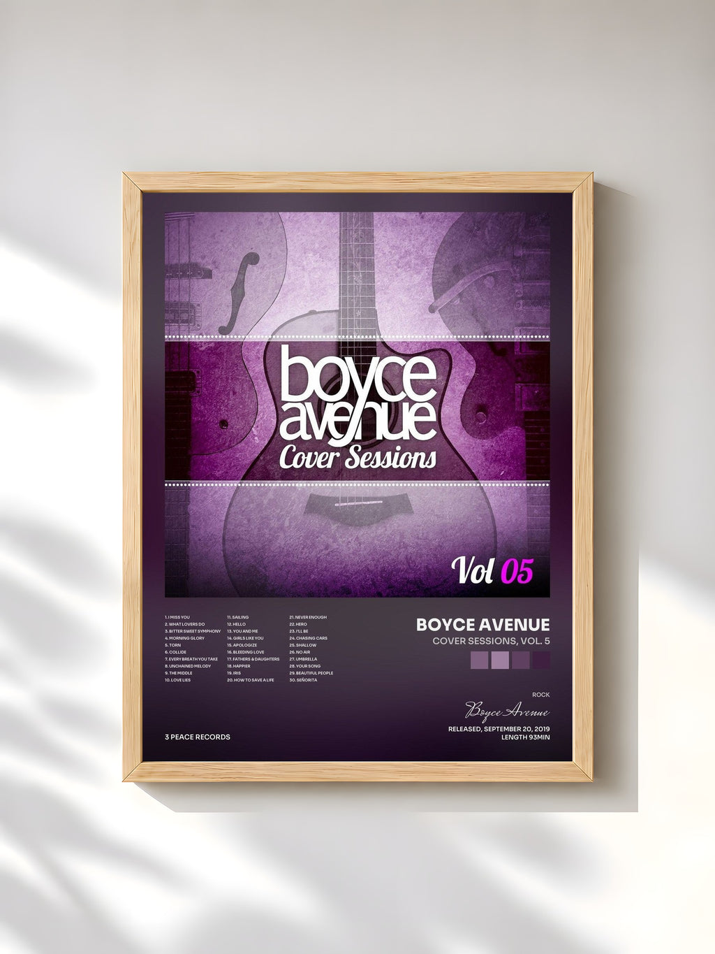 #bois Tableau de l'album Cover Sessions, Vol. 5 de Boyce Avenue, cadre en bois brut, imprimé et encadré en France