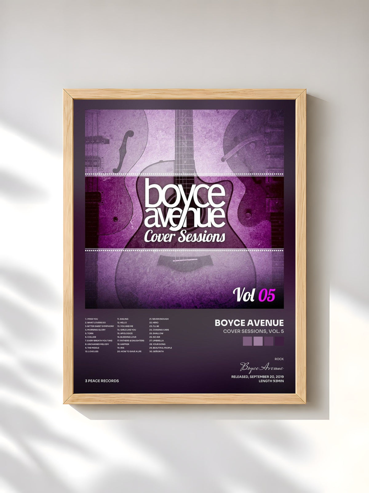 #bois Tableau de l'album Cover Sessions, Vol. 5 de Boyce Avenue, cadre en bois brut, imprimé et encadré en France