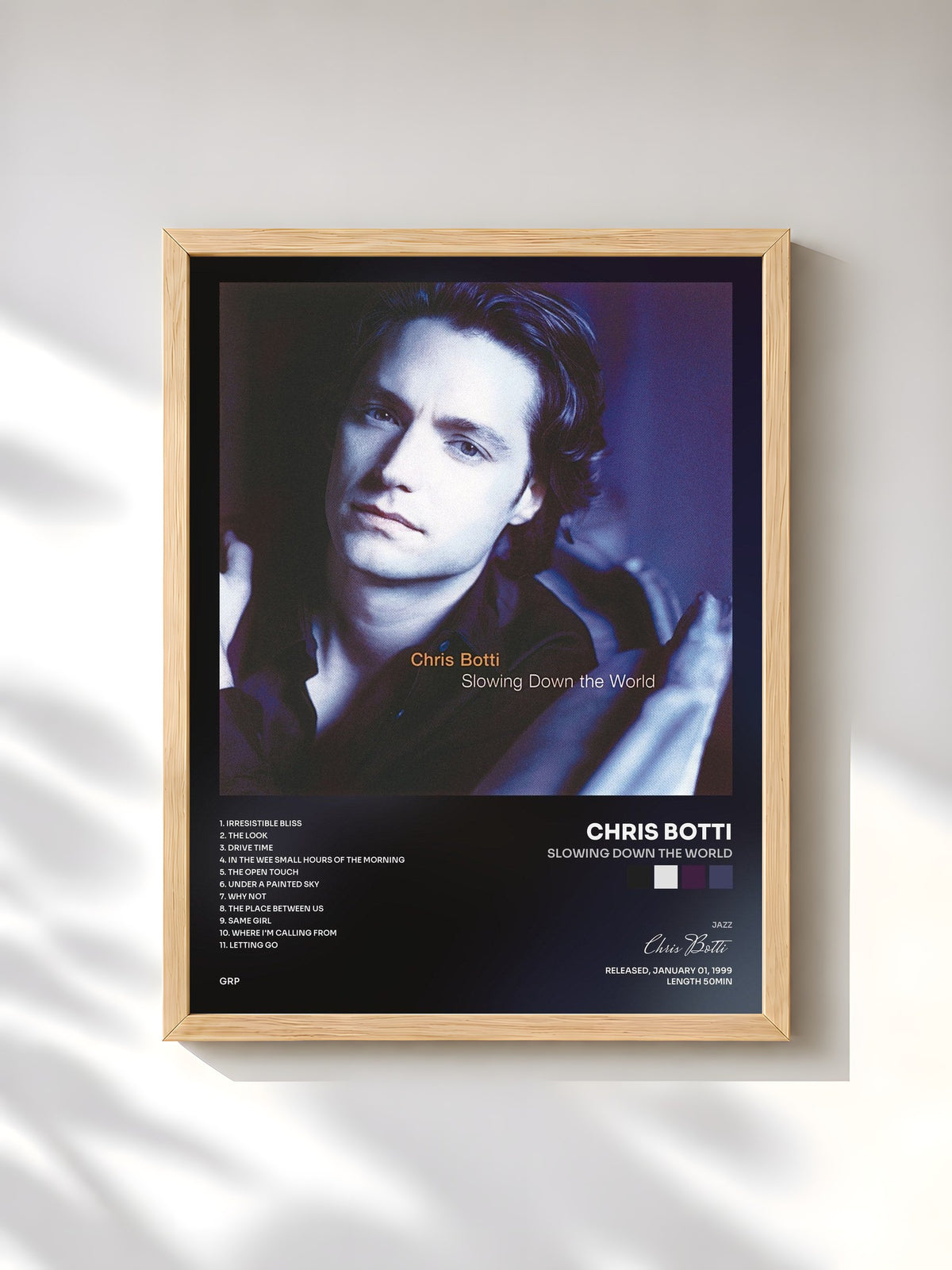 #bois Tableau de l'album Slowing Down The World de Chris Botti, cadre en bois brut, imprimé et encadré en France