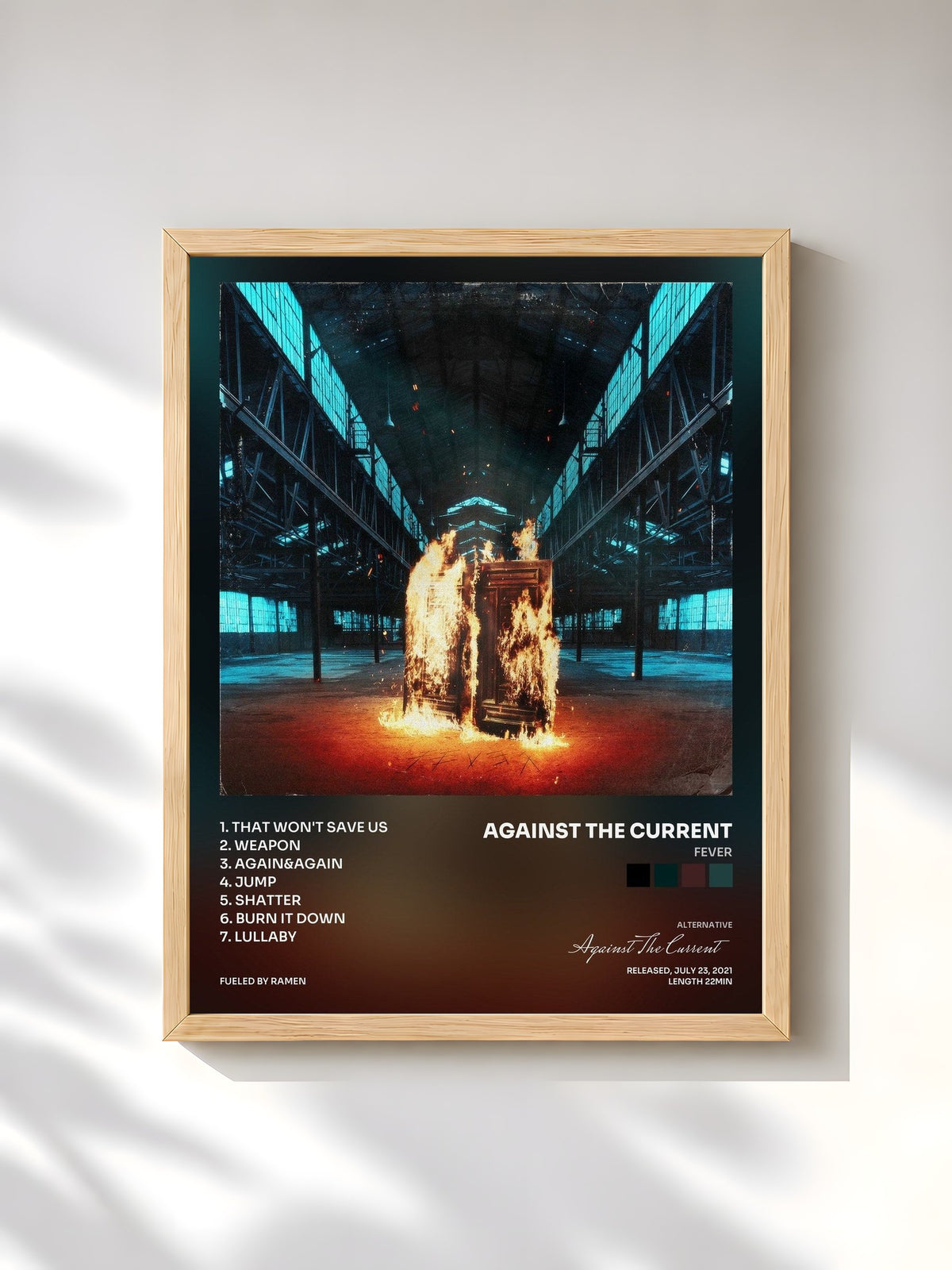 #bois Tableau de l'album fever de Against The Current, cadre en bois brut, imprimé et encadré en France