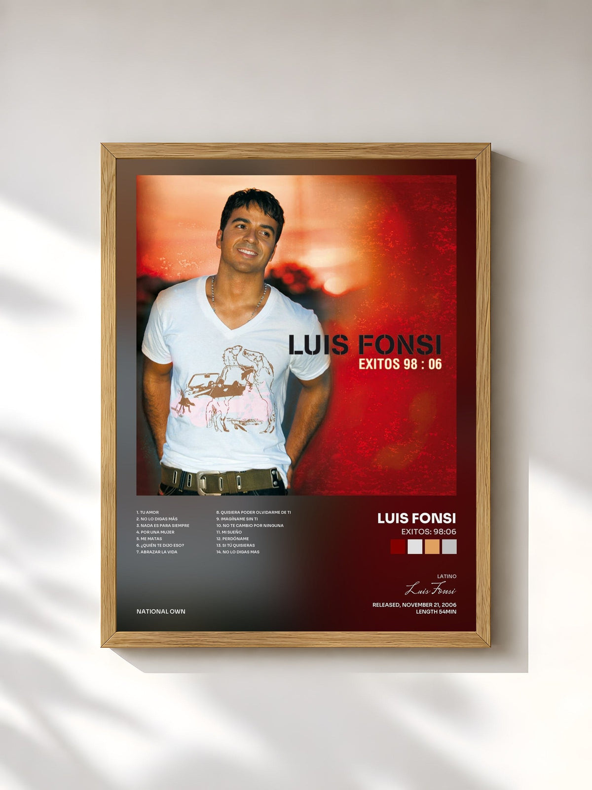 #bois Tableau de l'album Éxitos 98:06 de Luis Fonsi, cadre en bois brut, imprimé et encadré en France